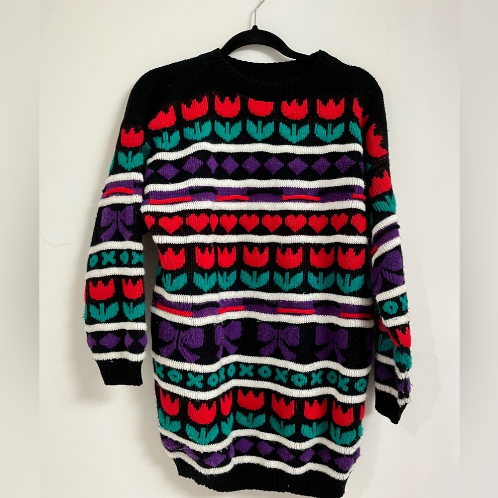 Vintage Fairy Kei Style 1980's Young Adult Girls HEARTS ROSES All Over Sweater